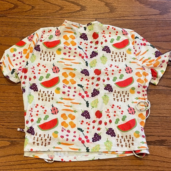 Lisa says gah fruit print cropped wrap tie waist top size L - Picture 5 of 7